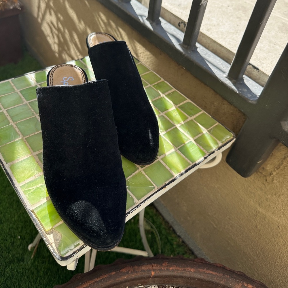 Splendid Black Suede mules, size 7.5